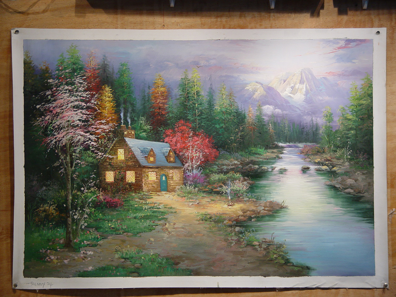 (image for) Handmade Oil painting for home canvas, oil painting framed canvas for living room Thomas Kinkade's painting, NO.57